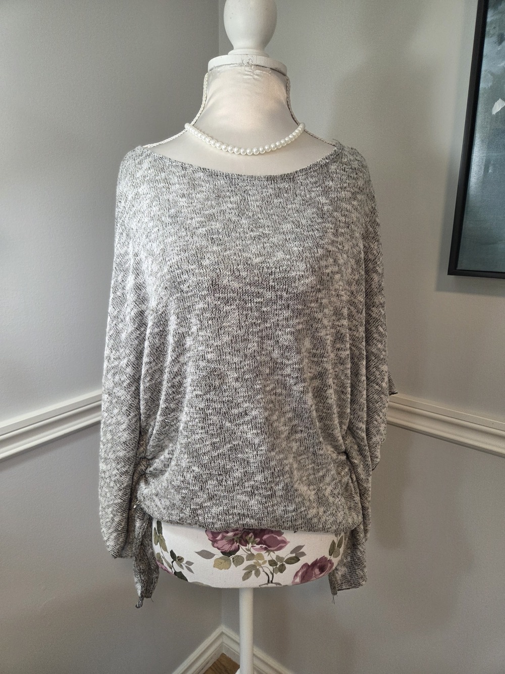 S Grey Marled Batwing Top